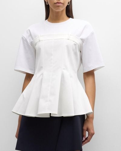 ADEAM Emma Short-Sleeve Pleated Peplum Corset Top - White