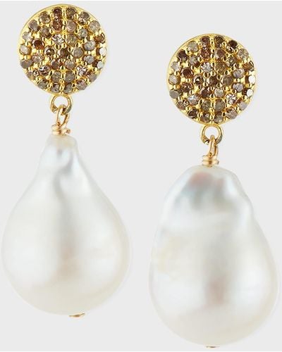 Margo Morrison Diamond & Baroque Pearl Drop Earrings - White