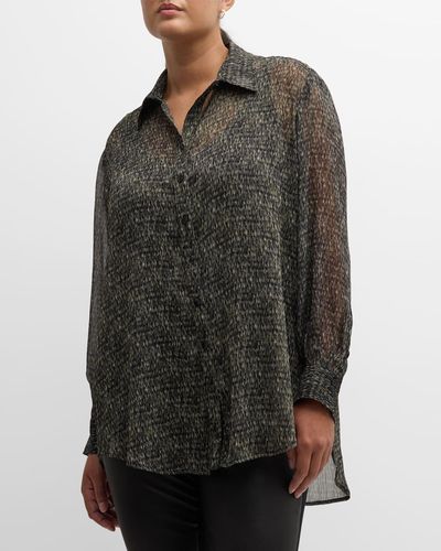 Finley Plus Size Monica Abstract-Print Chiffon Shirt - Gray