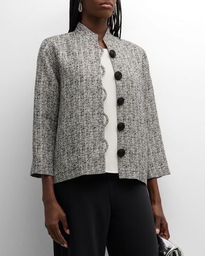 Caroline Rose Mandarin-Collar Sequin Shimmer Jacquard Jacket - Gray