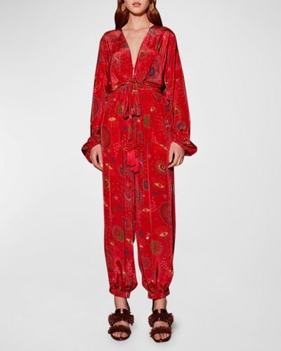 FARM Rio Mystic Night Printed Tassel Jumpsuit - Red