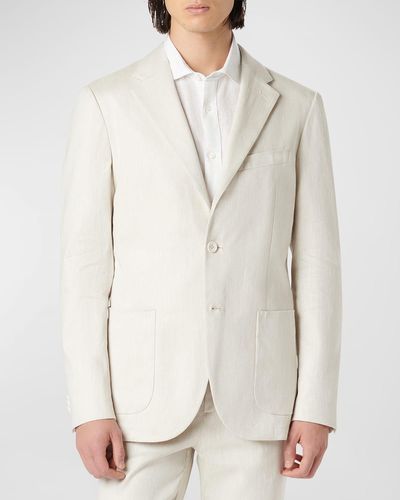 Bugatchi Linen Single-Breasted Blazer Jacket - Gray
