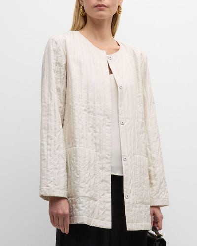 Eileen Fisher Quilted Snap-Front Silk Jacket - Natural