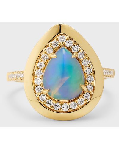 David Kord 18k Yellow Gold Ring With Pear Shape Opal And Diamonds, Size 7 - Metallic