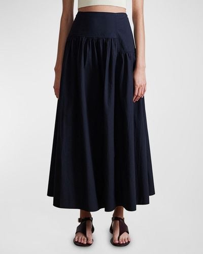 Apiece Apart Nora Asymmetric Ruched Poplin Maxi Skirt - Blue