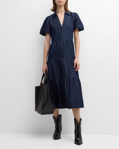 Brochu Walker Havana Tiered Puff-Sleeve Midi Dress - Blue