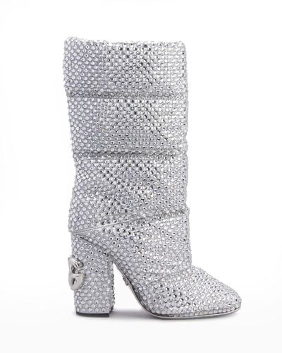 Dolce & Gabbana Crystal Quilted Nylon Boots - Gray