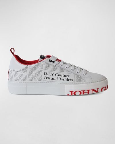John Galliano Gazette Low-Top Leather Sneakers - White