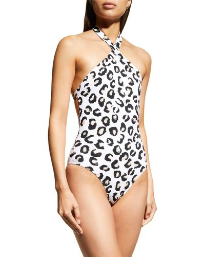 Alaïa Leopard One-piece Backless Swimsuit - Blue