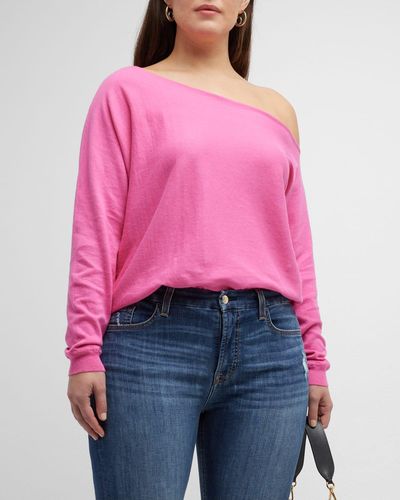 Minnie Rose Plus Plus Size Off-shoulder Cotton-cashmere Sweater - Pink