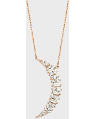 BeeGoddess Crescent Round And Baguette Diamond Necklace - White