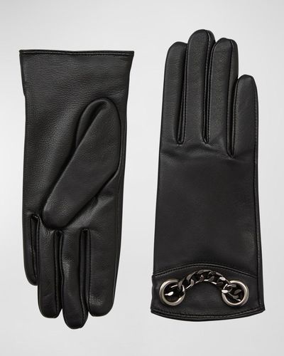 Bruno Magli Chain Leather Gloves - Black