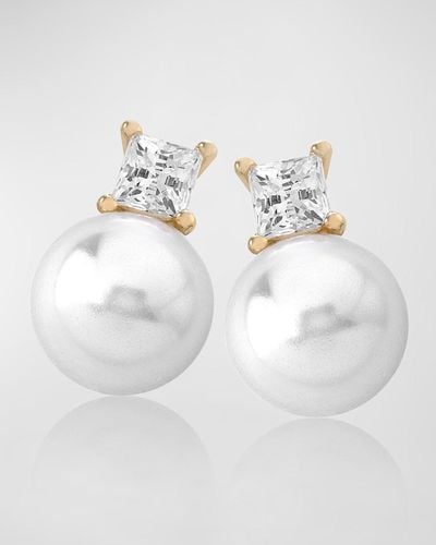 Majorica Selene Square Cubic Zirconia And Pearl Omega Earrings - White