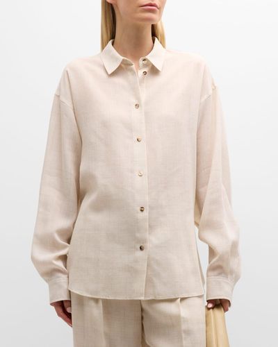 LE17SEPTEMBRE Button-Front Belted Linen Shirt - Natural