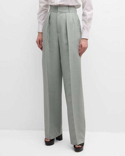 Dice Kayek High-Rise Double-Pleated Wide-Leg Crepe Pants - Gray