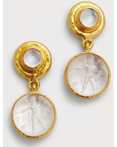 Elizabeth Locke 19k Venetian Glass Intaglio Swinging Earrings With Round 5mm Cabochon Stone - Metallic