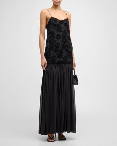 Alexis Natalina Floral Applique Embroidered Maxi Dress - Black