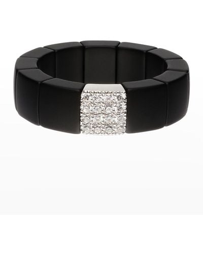 ’ROBERTO DEMEGLIO And Matte Ceramic Scacco Stretch Ring With One Diamond Section - Black