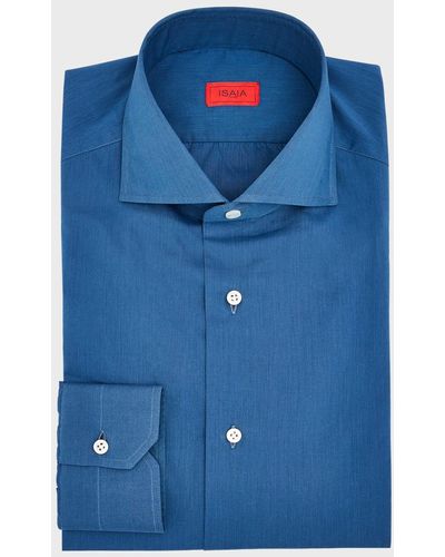 Isaia Solid Cotton Dress Shirt - Blue