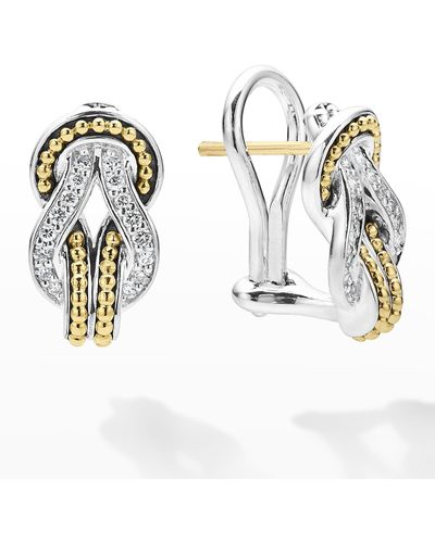 Lagos Newport Diamond 15x8mm Knot Omega Clip Earrings - Metallic