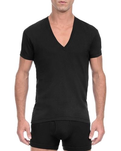 2xist Pima Slim-Fit Deep V-Neck T-Shirt - Black