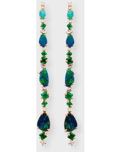 Suzanne Kalan 18k Yellow Gold Diamond, Emerald, And Opal Drop Earrings - Multicolor