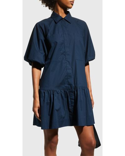Jonathan Simkhai Chrissy Puff-sleeve Cotton Poplin Mini Shirtdress - Blue