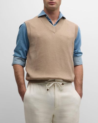 Brunello Cucinelli Cotton Ribbed Sweater Vest - Natural