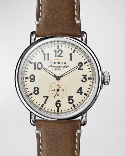 Shinola 47mm Runwell Watch, Cream/dark Brown - Metallic