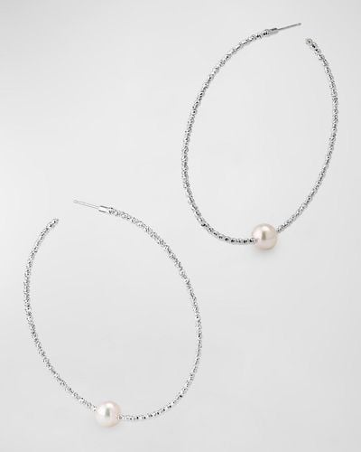 Pearls By Shari 18K Large Pearl Hoop Earrings - Natural