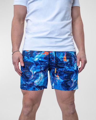 Maceoo Lion Marbled Swim Shorts - Blue