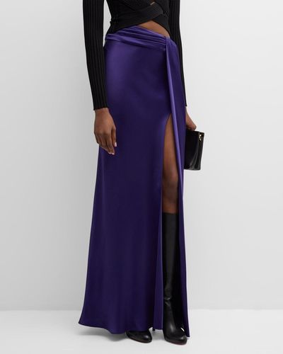 LAPOINTE Asymmetric-Waist Draped Slit Satin Maxi Skirt - Purple