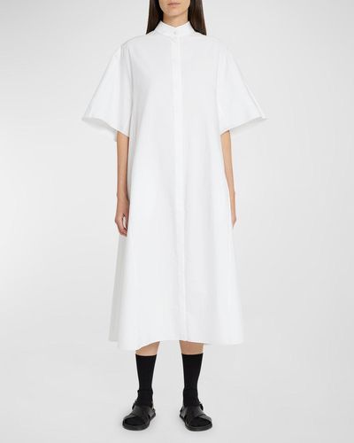 The Row Bredel Short-Sleeve Band-Collar Cotton Maxi Shirtdress - White