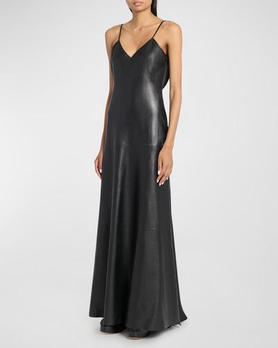 Gabriela Hearst Ainsley Leather-Front Dress With Cowl Back - Black