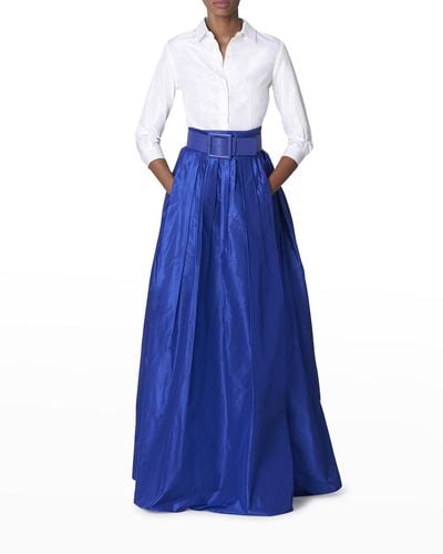 Carolina Herrera Pleated Silk Ball Skirt - Blue