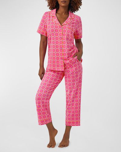 Trina Turk x Bedhead Pajamas Cropped Geometric-Print Jersey Pajama Set - Pink
