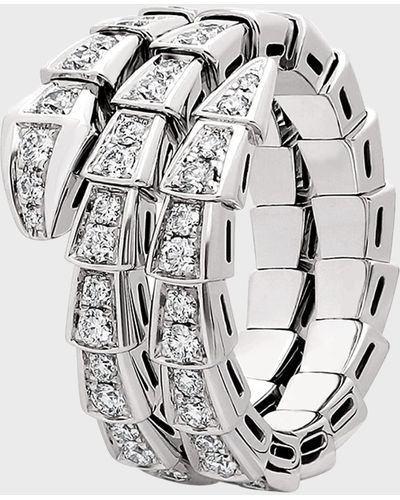 BVLGARI Serpenti Viper Diamond Pave Ring In 18k White Gold, Size Xl - Metallic