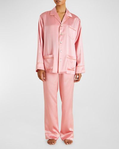 Olivia Von Halle Yves Straight-Leg Silk Pajama Set - Pink