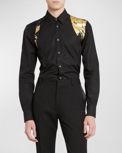 Alexander McQueen Dress Shirt With Metallic Folded-print Harness - Black
