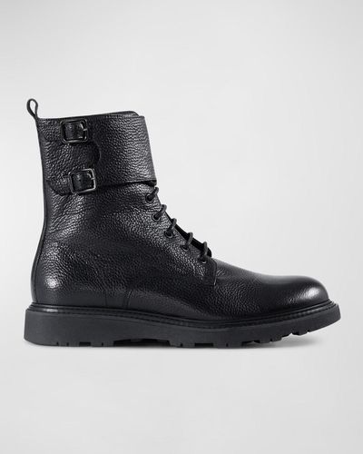 Paul Stuart Barton Zip Leather Combat Boots - Black
