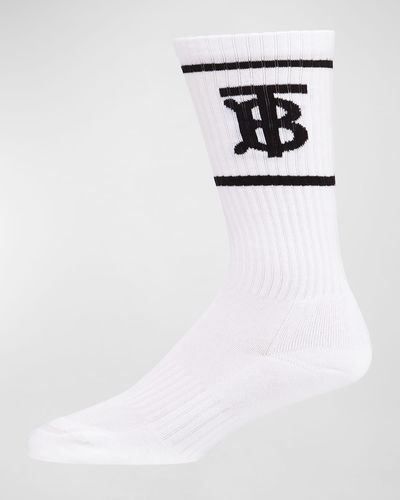 Burberry Tb Logo Dual-Stripe Sport Socks - White