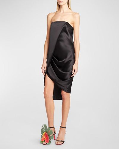 Loewe Strapless Folded Drape Midi Dress - Black