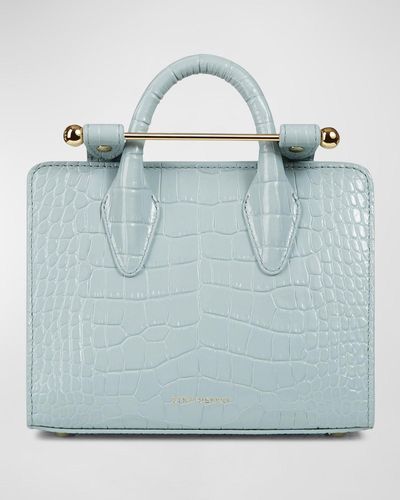 Strathberry Nano Croc-Embossed Leather Tote Bag - Blue
