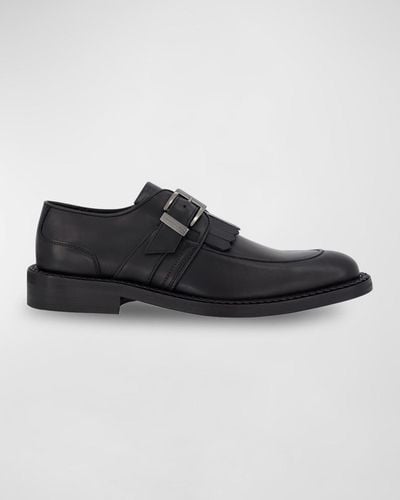 Karl Lagerfeld Leather Fringe Single Monk Strap Loafers - Black