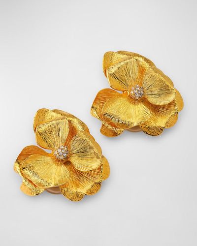 Kenneth Jay Lane 22K-Plated Crystal Cluster Flower Clip-On Earrings - Metallic