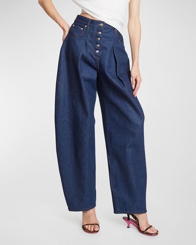 Jacquemus Ovalo Curved Wide-Leg Button-Fly Jeans - Blue