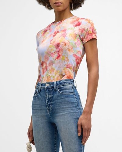 L'Agence Ressi Short-sleeve Floral Tee - Blue
