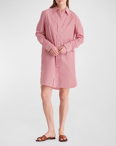 Twp Ma House Short Cotton Stripe Button-front Dress - Pink