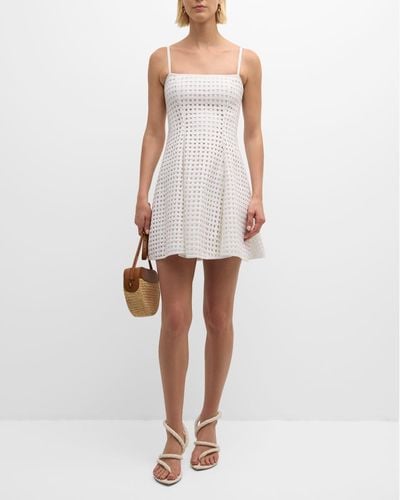 Cynthia Rowley Sleeveless Lattice Linen Mini Dress - White