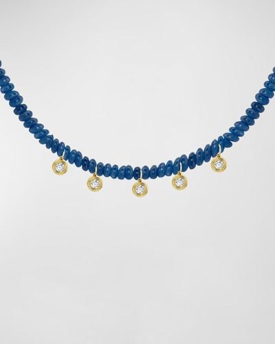 Sydney Evan Kyanite Rondelle Necklace With Diamond Bezel Combo - Blue